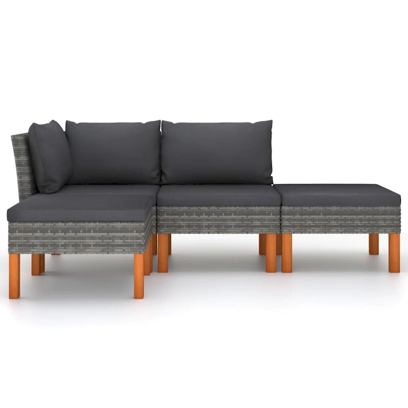 Feno 4pc Outdoor Modular Lounge Sofa Set, 2 Ottomans, Dark Gray Rattan