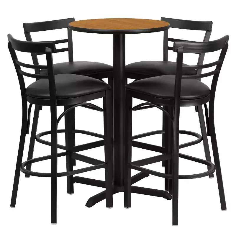 Flash Furniture 24'' Round Laminate Table Set with X-Base and 4 Two-Slat Ladder Back Metal Barstools