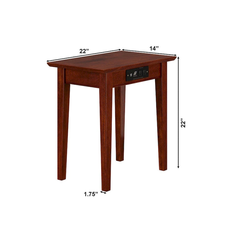 Solid Hardwood Side Table with Built-In Charging Station