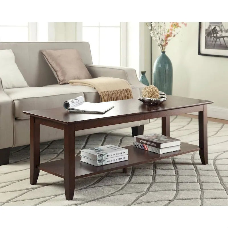 Espresso Wood Grain Coffee Table with Bottom Shelf - 17 x 48 x 17 inches