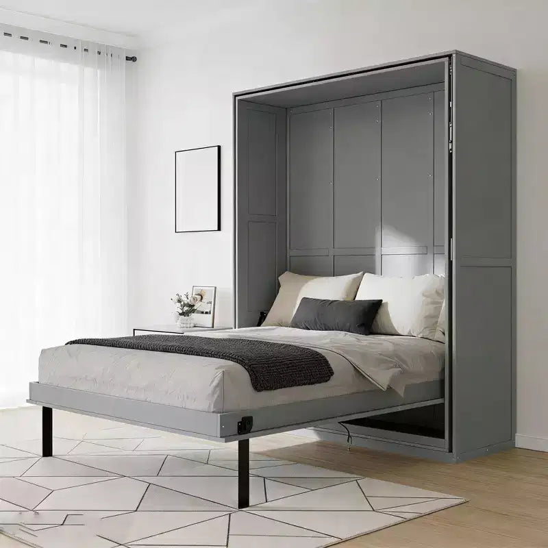 Queen Size Murphy Bed with Rotatable Storage Shelves