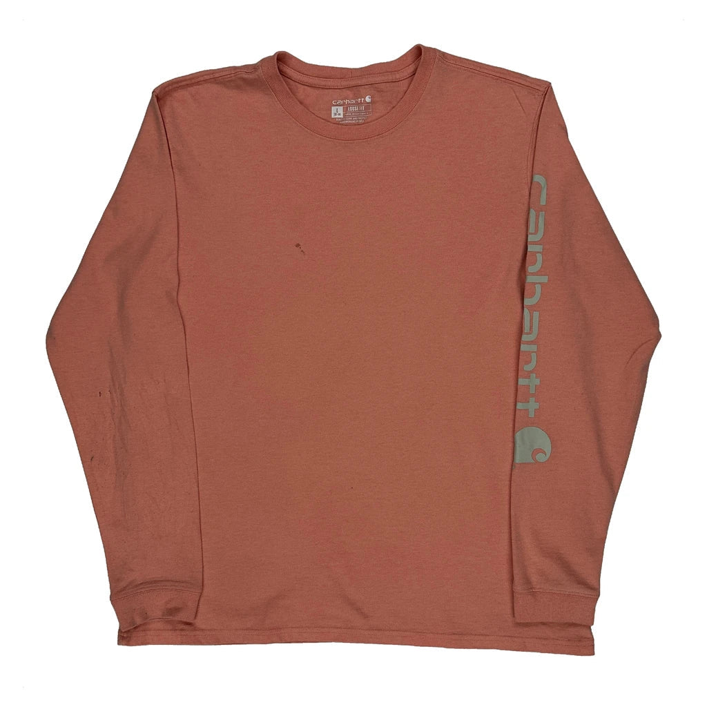 Loose Fit Long Sleeve T-Shirt Large Orange Cotton