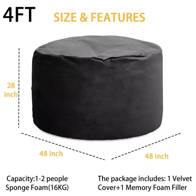 4 Ft Large Bean Bag Chair for Adults & Teens - Shredded Foam Fill, Soft Velvet Fabric