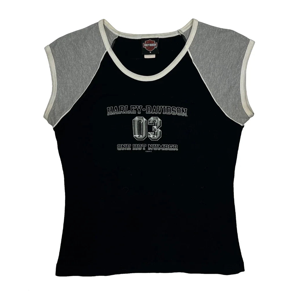 Women's Graphic Print Sleeveless Top Black Grey Cotton Medium