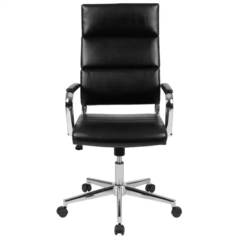 High Panel-Back Ergonomic Executive Office Chair with Padded Metal Arms, 360�� Swivel