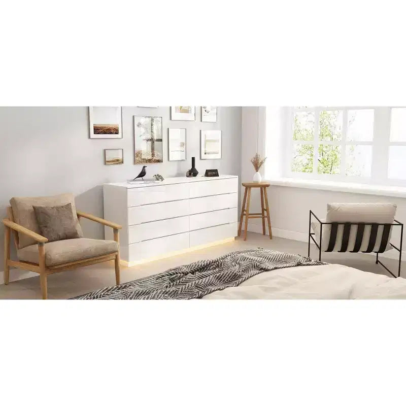 8 Drawer Dresser with Underlight - High Gloss Modern Chest of Drawers