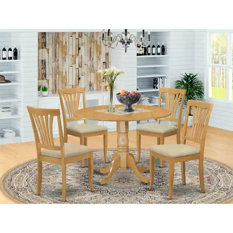 HomeStock 5-Piece Round Natural Oak Finish Solid Wood Top Dining table with 4 Chairs