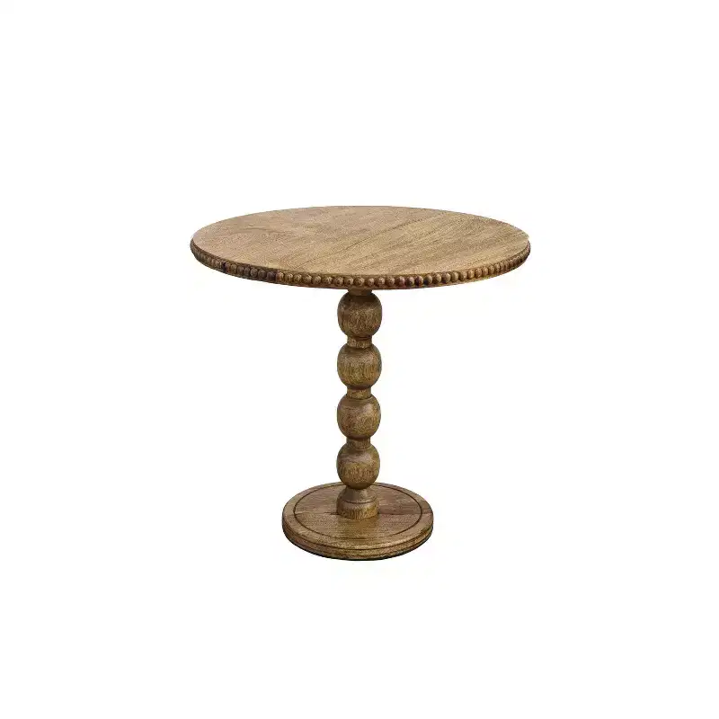 21" Side End Table Round Top Stacked Ball Post Natural Brown Mango Wood Brown