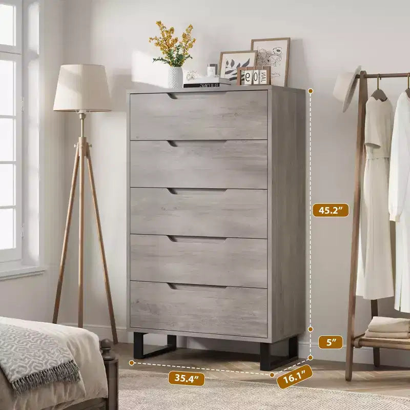5 Dresser for Bedroom, 50.2 in Tall Dresser, Freestanding Vertical Drawer with Storage, Wooden Closet Chest Storage
