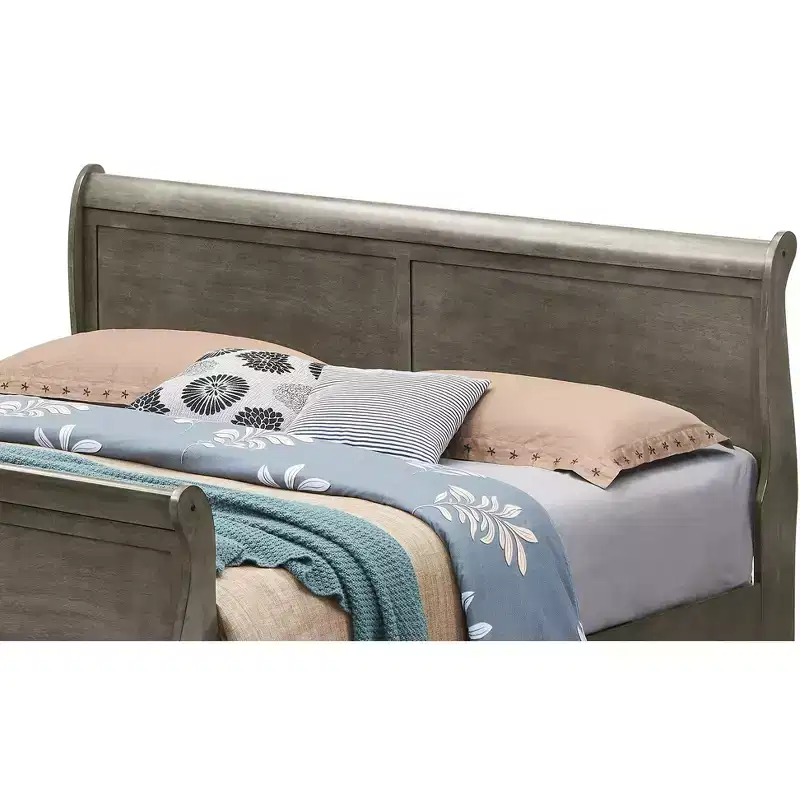 Passion Furniture Louis Philippe King Sleigh Wood Bed with High Footboard