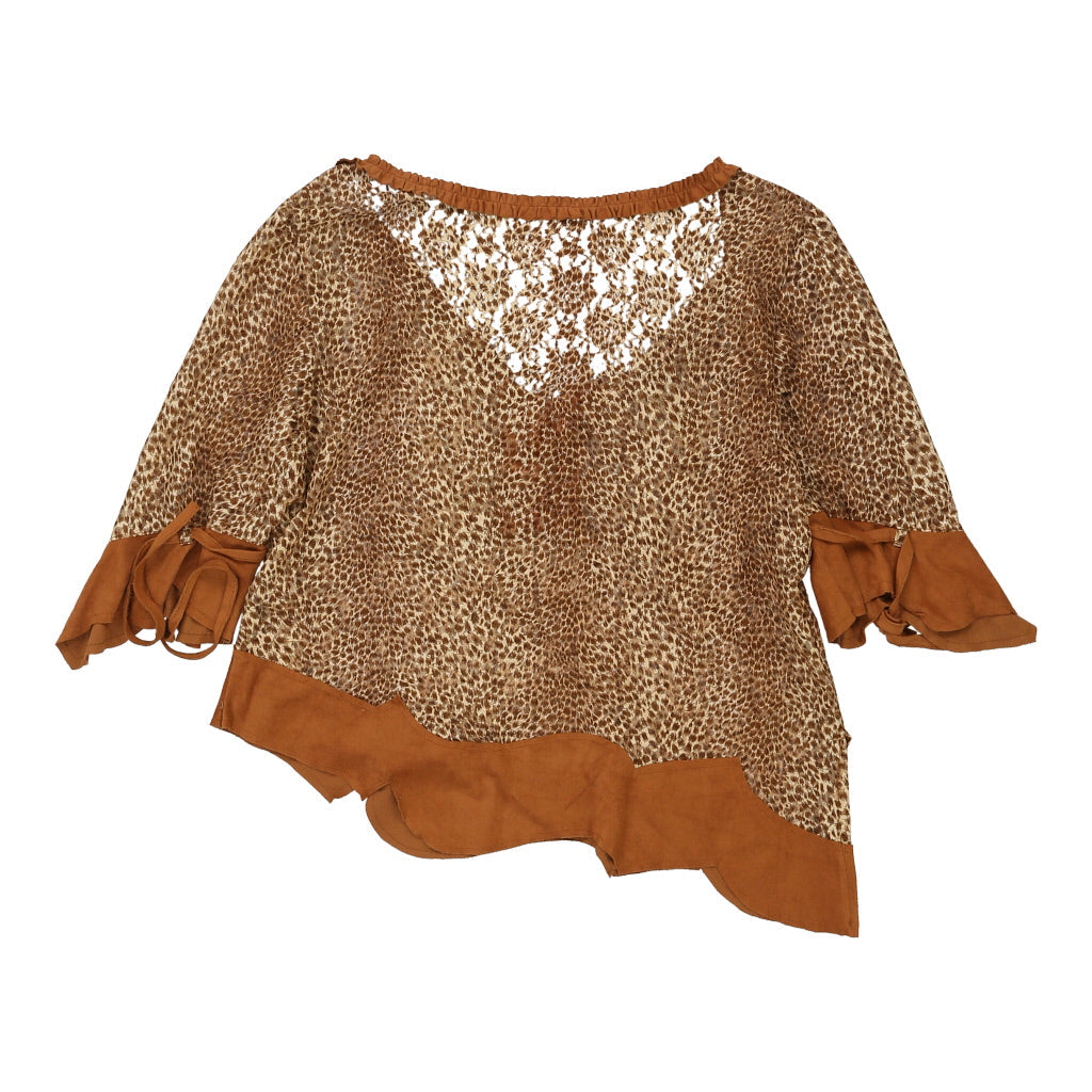 Animal Print Top Large Brown Polyester Blend Women's