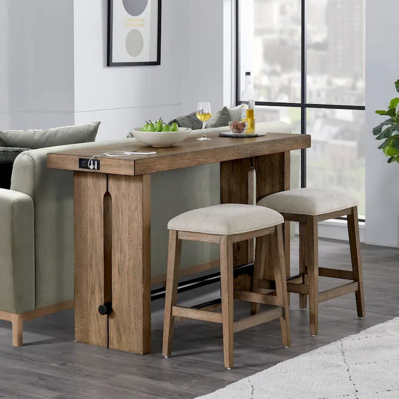 60 Wood Console Sofa Table with Metal Crossbar, Weathered Oak Brown