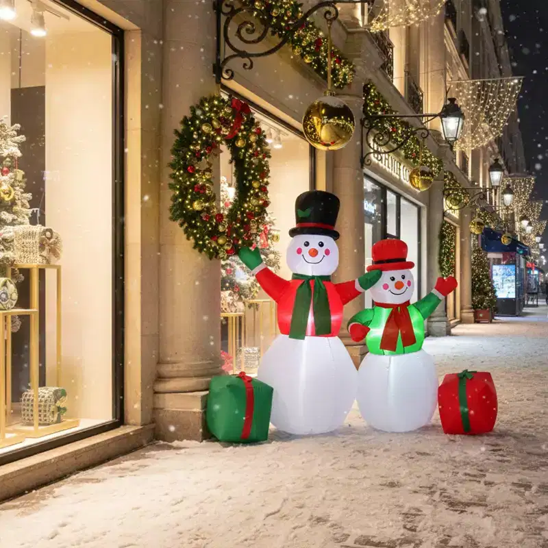 Gymax 6' & 5' Inflatable Xmas Snowmen Set w/ Built-in LED Lights & Sandbag Blowup Decoration for Indoor and Outdoor