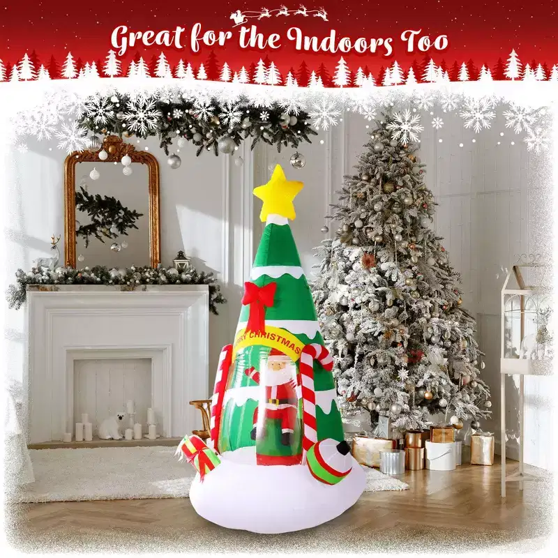 G128 7 ft Inflatable Christmas Tree with Santa Claus, Candy Canes & LED Lights