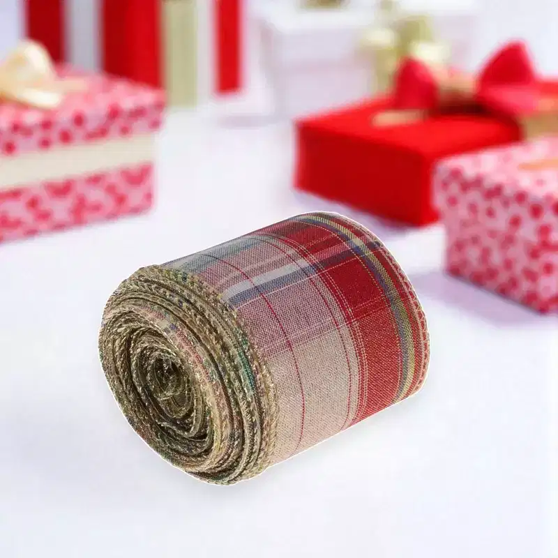 Unique Bargains Gift Wrap Ribbons Gold Edging Faux Linen 179.13x2.36 1 Pc