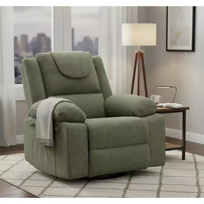 Rocking Nursery Recliner Chair, 360�� Swivel with Vibration Massage and Heating