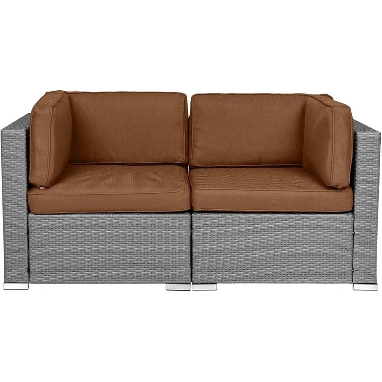 2-piece Outdoor Wicker Loveseat Sectional Sofa