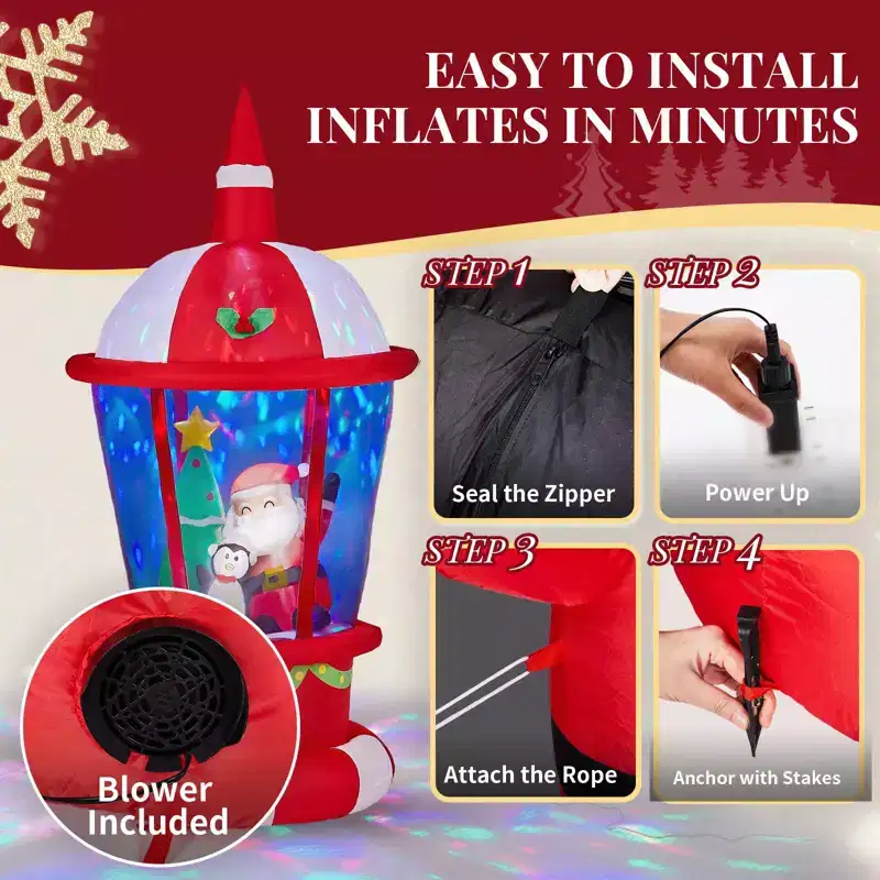 7.3FT Christmas Inflatable Decoration, Inflatable Lighthouse with Santa and Penguin, Blow Up Yard Decorations for Holiday Party Front Yard Lawn Garden