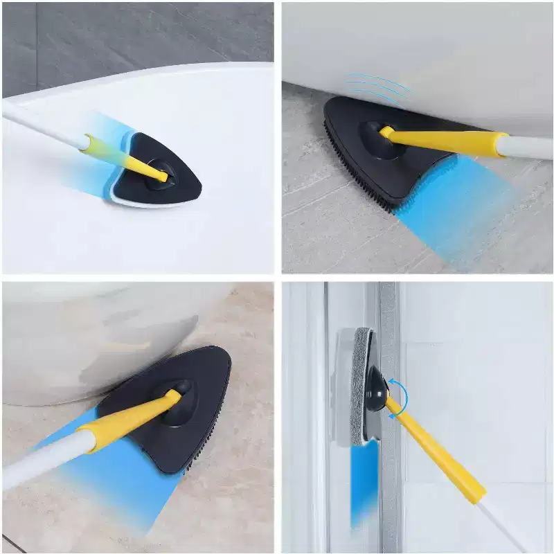 Tub Tile Scrubber Brush 2 in 1 Cleaning Brush Pole Stiff Bristles Scouring Pads for Cleaning Bathroom Kitchen Toilet Wall Tub Tile Sink Non-scratch