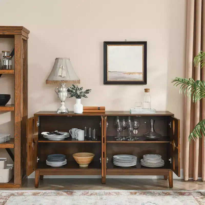 Buffet Sideboard Table, Console Storage Cabinet with 4 Doors & Adjustable Shelves, Sideboard Buffet Cabinet for Kitchen Entryway