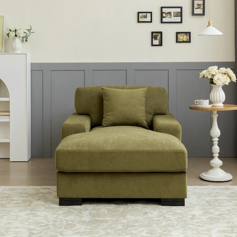 Modern Mid-Century Oversized Chaise Sleeper Sofa with Pillow
