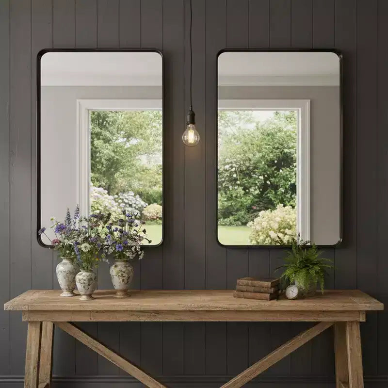 New England Stories 24 x 36 Modern Deep Frame Aluminum Bathroom Mirror - Black