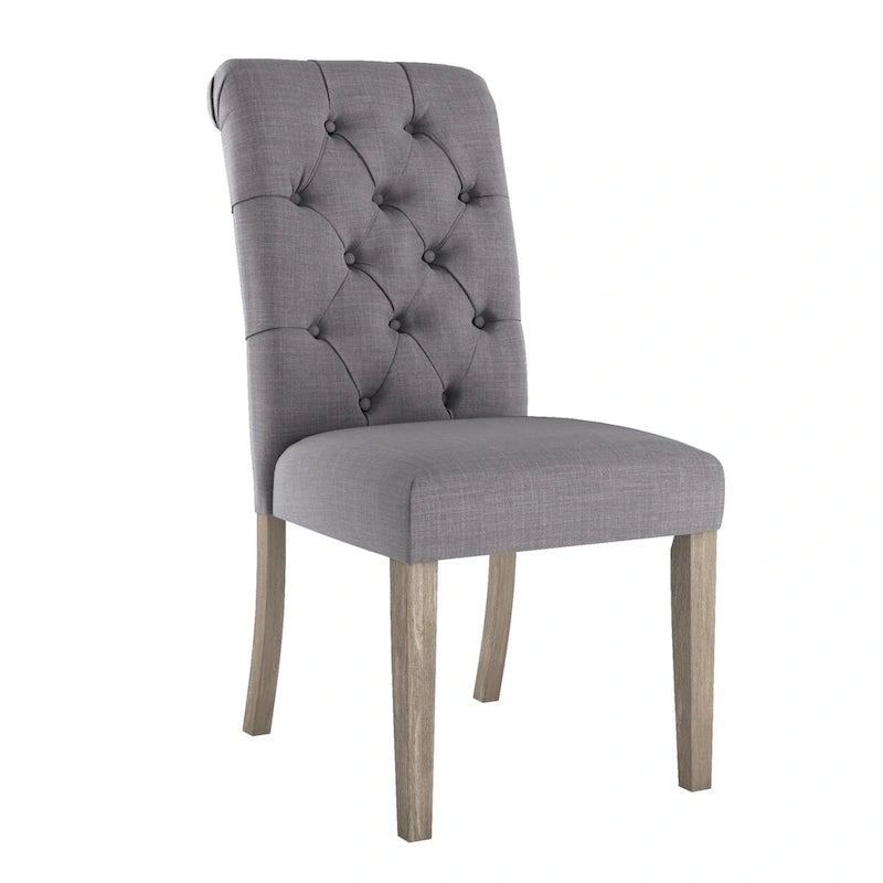 Linen Button Tufted Dining Chair with Grey Finish Legs