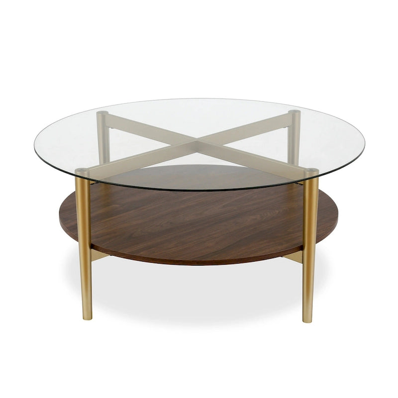 Round Mid-Century Modern Coffee Table with Tempered Glass Top