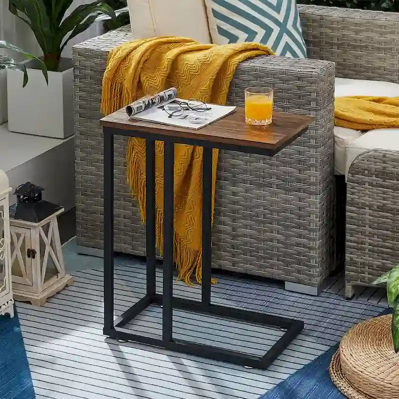 C-Shaped End Table Small Side Table Sofa Table with Metal Frame