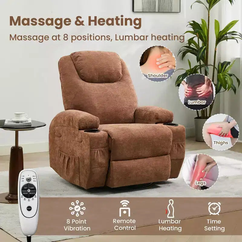 360 Swivel Rocker Recliner Chair with Massage and Heat