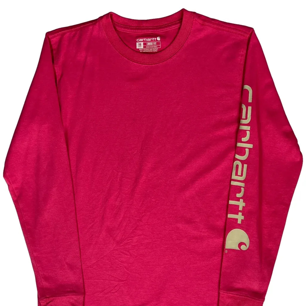 Women's Crew Neck Long Sleeve T-Shirt XS Pink Cotton Casual Top