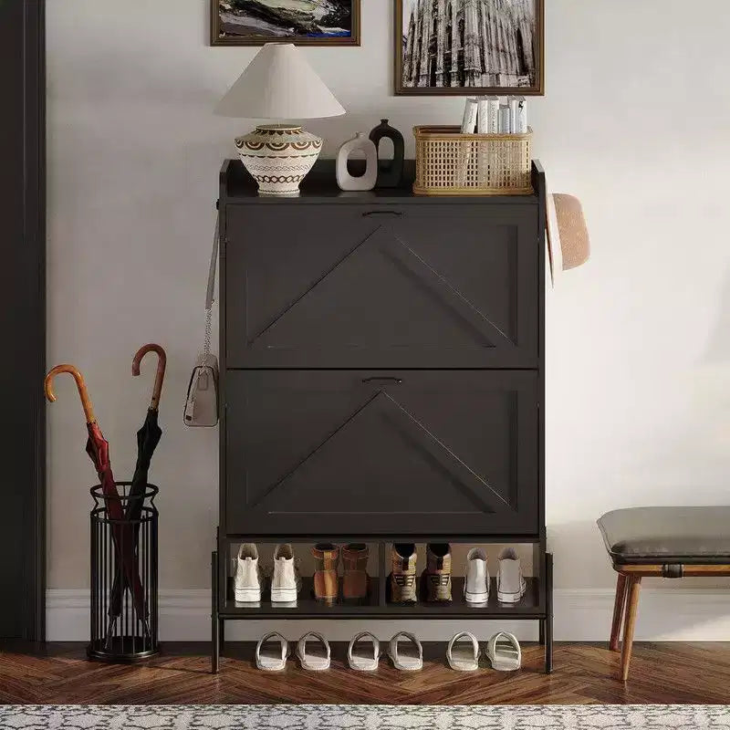 Shoe Storage Cabinet for Entryway with 2 Flip Drawers, Freestanding Narrow Shoe Rack