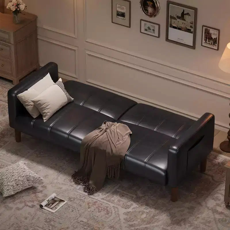 75 Convertible Futon Sofa Bed �C Faux Leather, 3-in-1, 600 lbs, Mid-Century Modern
