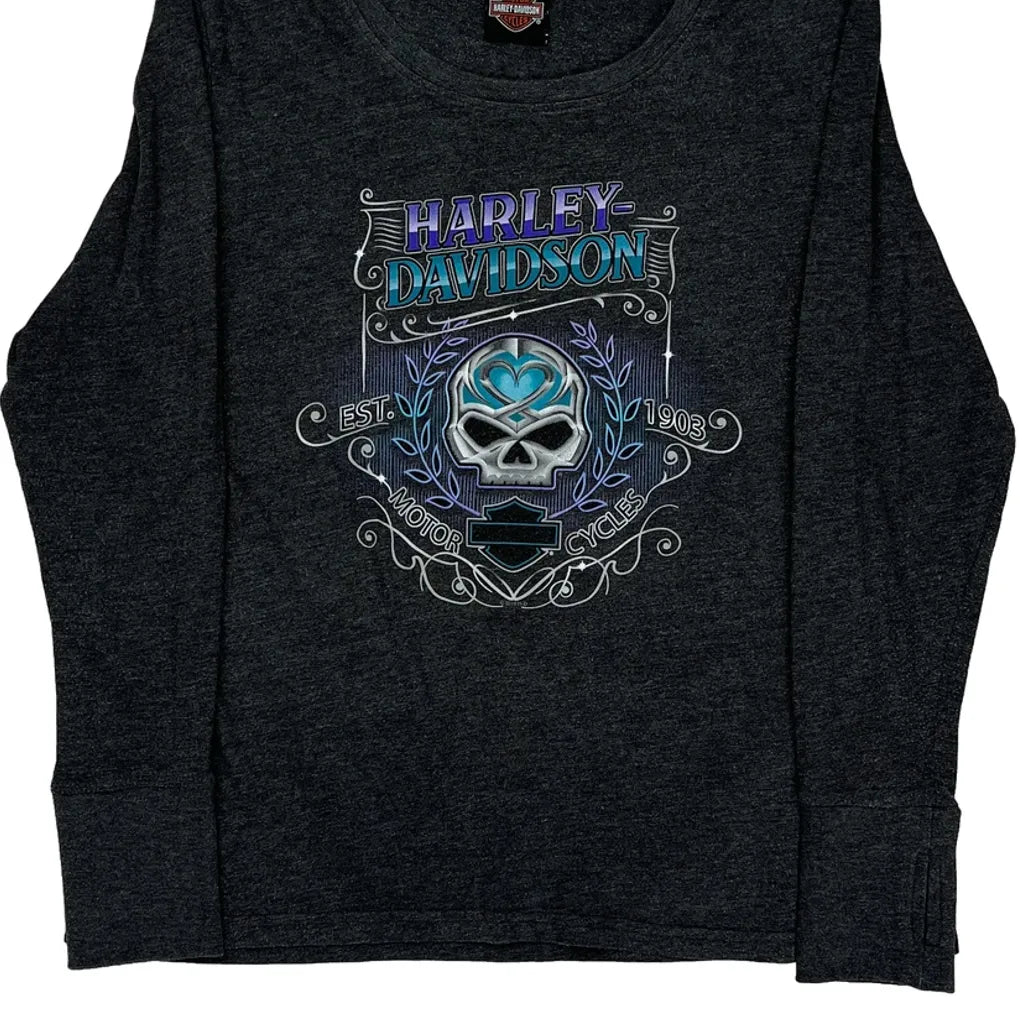 Graphic Long Sleeve T-Shirt XL Grey Cotton Blend Womens Regular Fit
