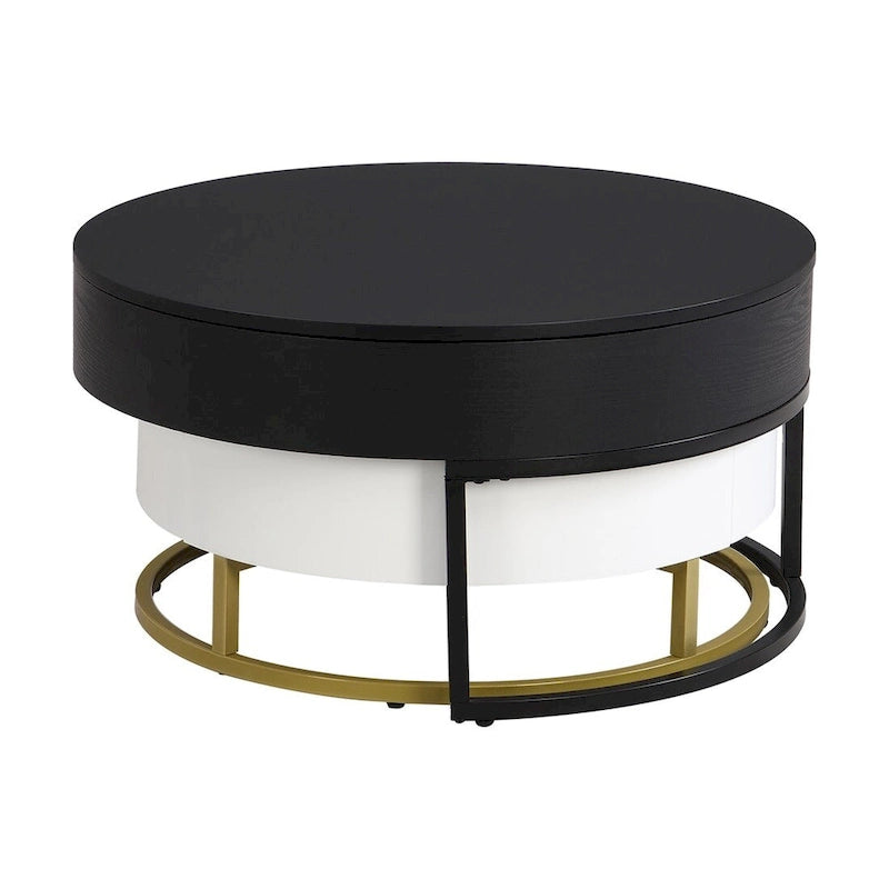 Modern Round Lift-Top Nesting Coffee Tables with Storage Drawers