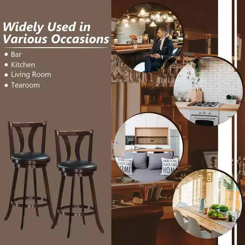 Swivel Bar Stools 29.5 with Rubber Wood Legs, PVC Leather Seat