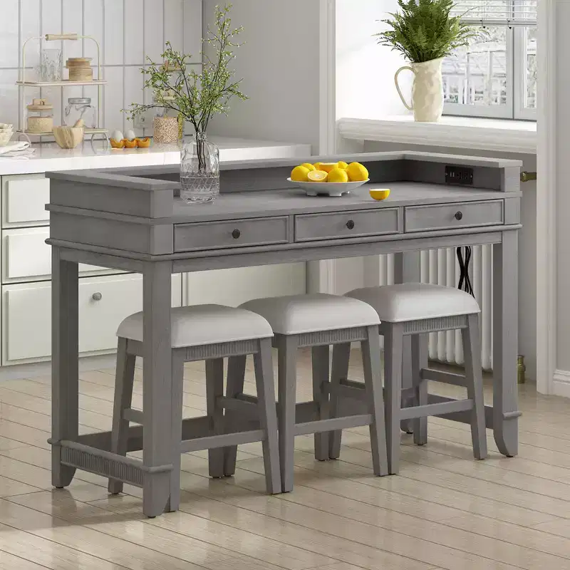 sumyeg TREXM 4-Piece Retro Dining Set with Kitchen Table 3 Chairs and 3 Storage Drawers