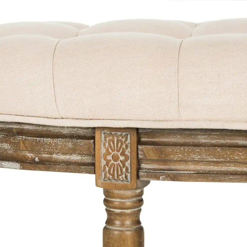 Rustic Semi-Circle Upholstered Bench with Wood Legs
