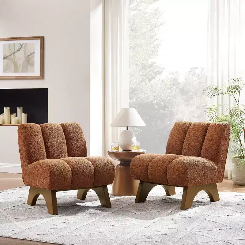 Art Leon Polar Fleece Fabric Upholstered Accent Slipper Chair with Rubber Wood Legs