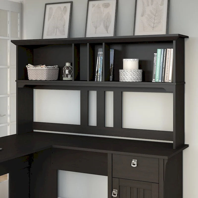 60-Inch Wide Hutch for L-Shaped Desk in Vintage Black