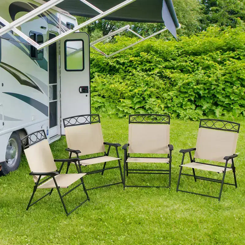 Costway 4 Pack Patio Folding Chairs w/ Backrests & Armrests Metal Frame Outdoor
