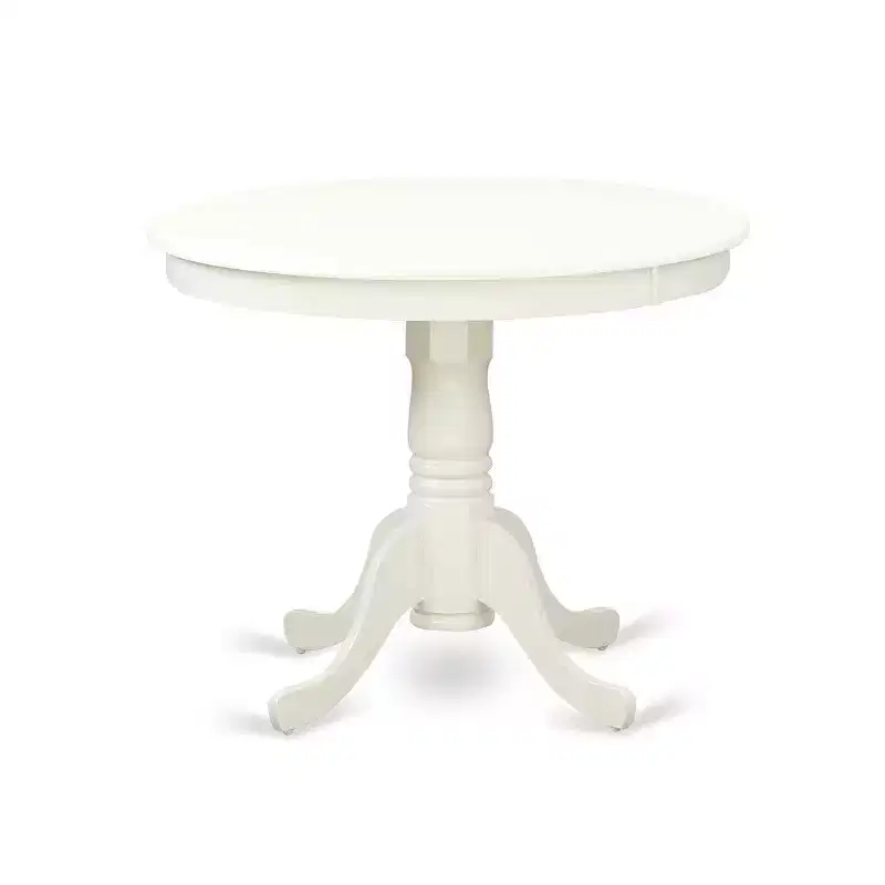 Round Dining Table Set 36 Inch - 3Pc Table & 2 Parsons Chairs - Linen White Legs - Gray Fabric
