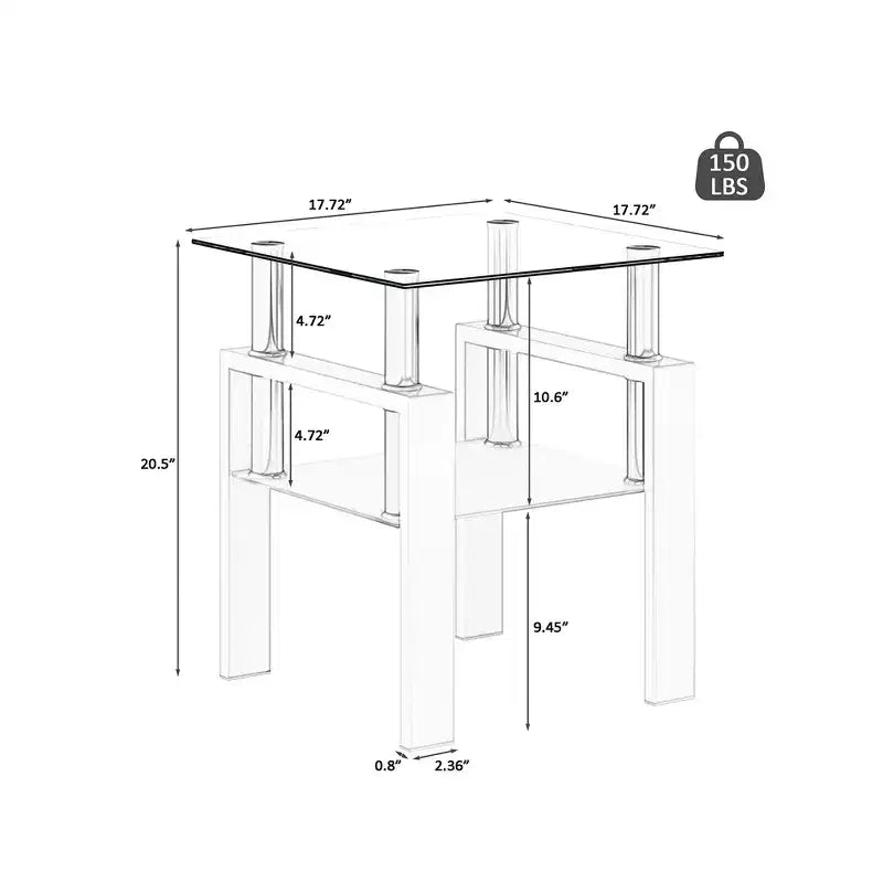 Modern 2-Tier Square Coffee Table with Tempered Glass Top