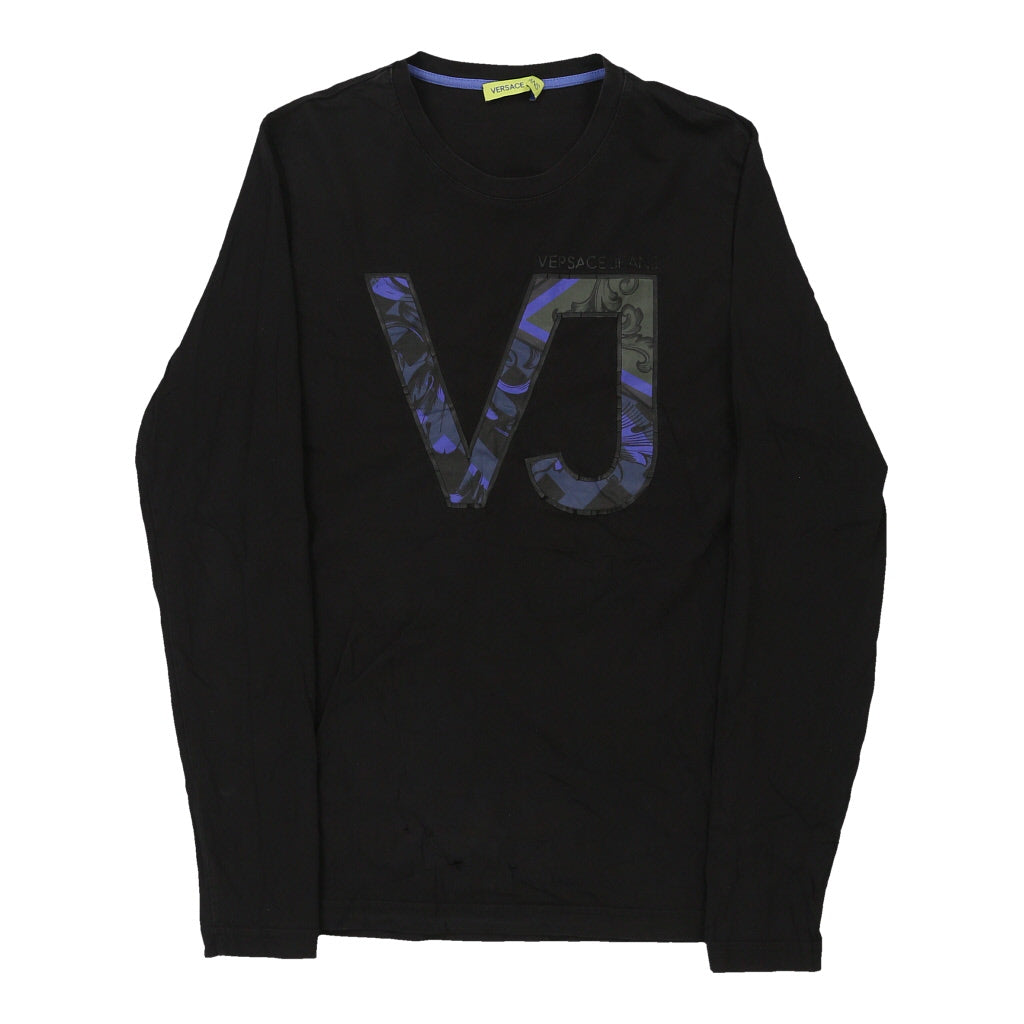 Women's Vintage Black Cotton Long Sleeve T-Shirt XS Slim Fit