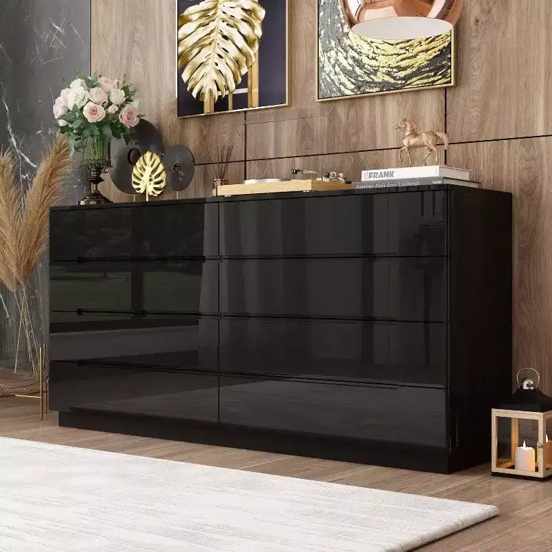 8 Drawer Dresser with Underlight - High Gloss Modern Chest of Drawers