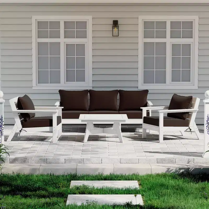 WestinTrends Avalon Outdoor 6-Piece Modular Sectional Patio Furniture Sofa Set, White/Brown