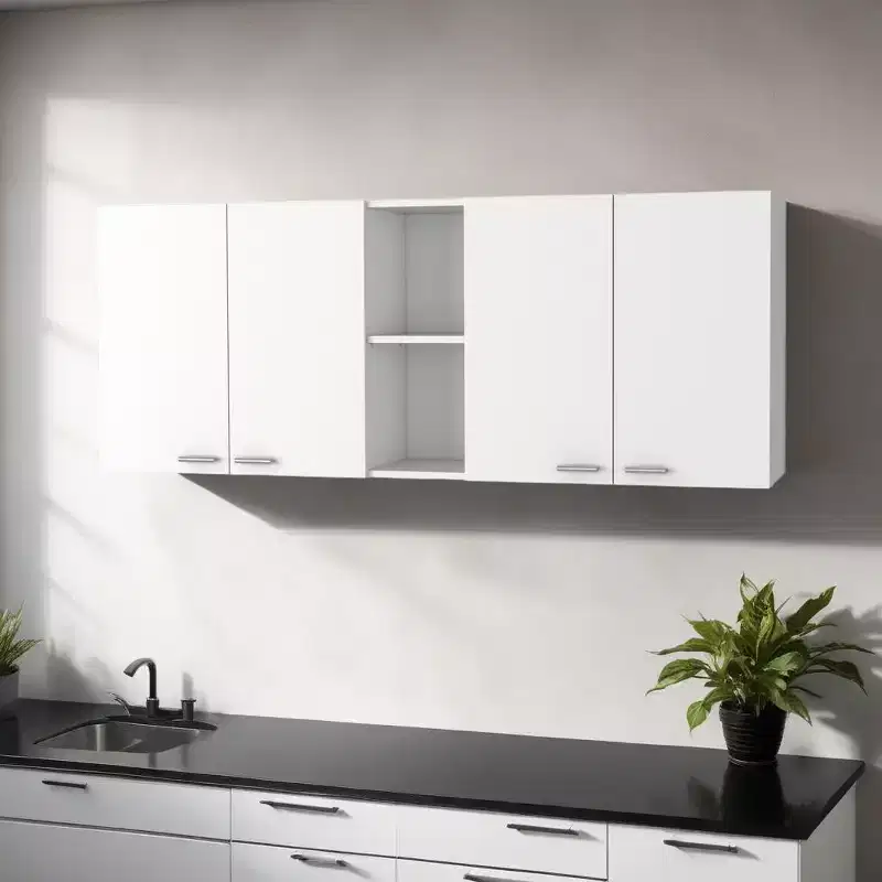 59 White Wood Wall Mounted Accent Cabinet With Four Doors