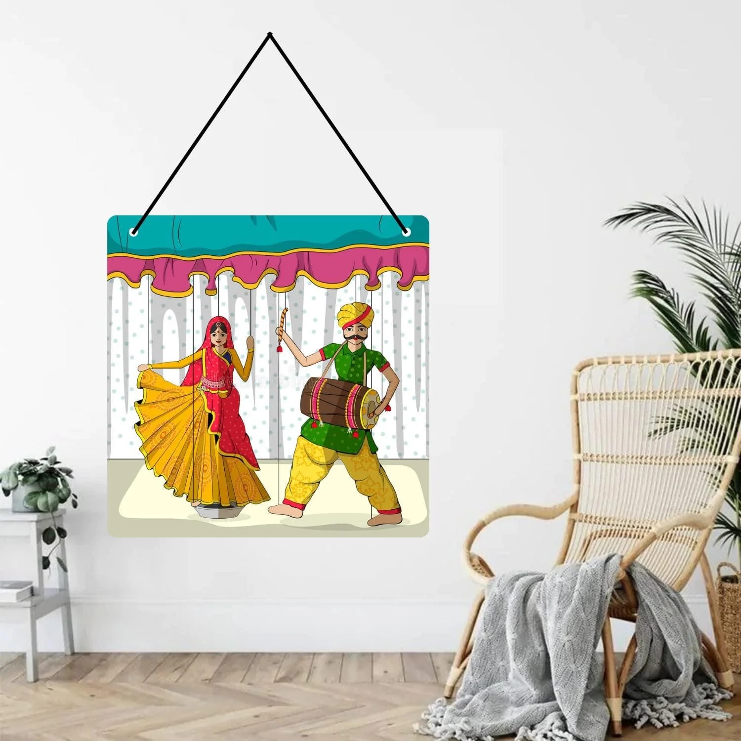 Decorative Rajasthani Dance Welcome Wall Hanging Wooden Art Decoration Item for Living Room |Rajasthani Wall hanging | Wall Art for Hall | MDF Wall Sculpture-9.5 IN