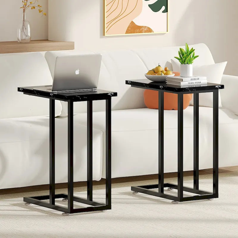 C-Shaped End Table Small Side Table Sofa Table with Metal Frame