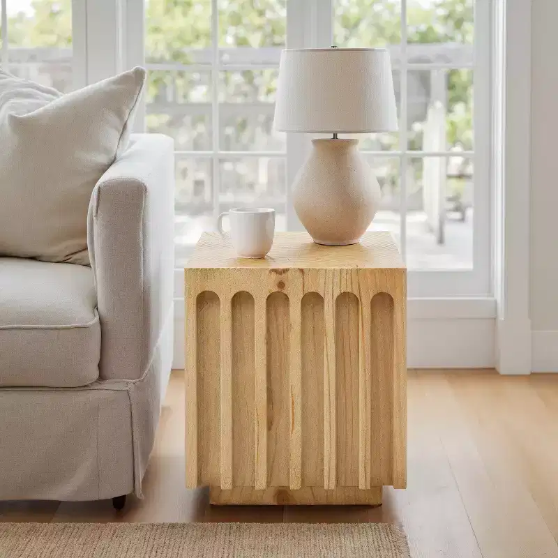 Art Leon Unique Fluted Solid Wood End Table Side Table